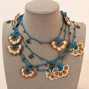Collectable Traditional Turksih Oya Necklace, Brown, Beige